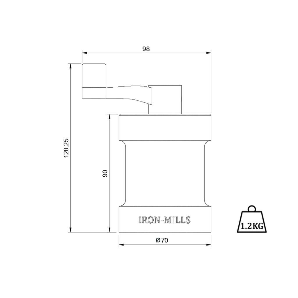 Weight and dimensions drawing of our classic iron-mills salt/pepper mills.